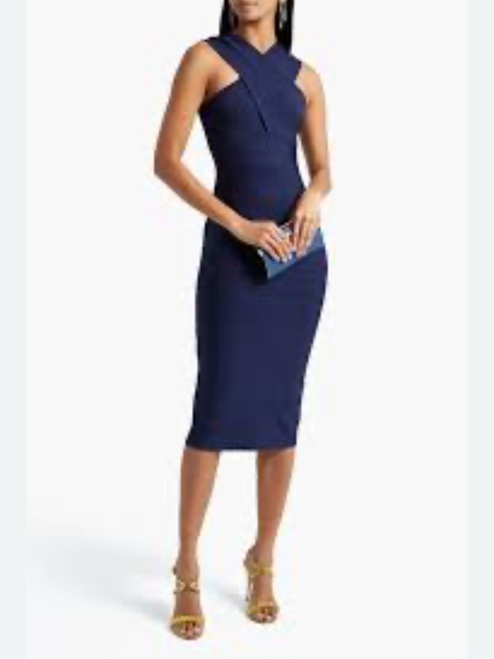 HERVE LEGER Crossover Navy Bandage Dress